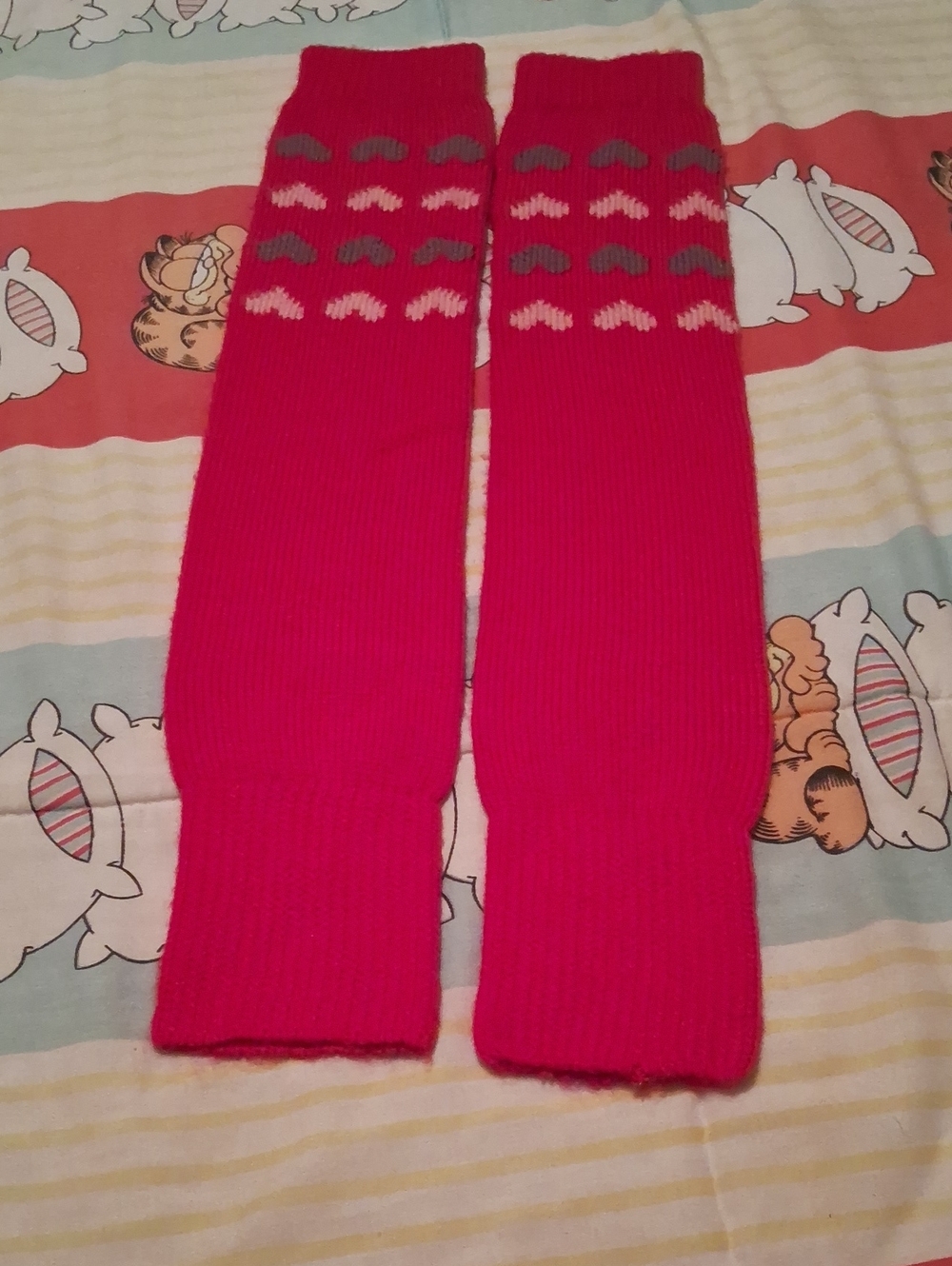 NWOT,Vintage 90's,SUPER SOFT,Red Knit Leg Warmers with Pink & Purple Hearts❤️💜